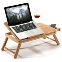 Foldable Laptop Bed Table Multifunctional Adjustable Bed Tray Desk with Adjustable Top and Cup Holder for Bed Working Breakfast Reading Burlywood